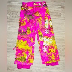 Obermeyer girls size 10 pink/green/wht insulated waterproof snow pants MSRP $140